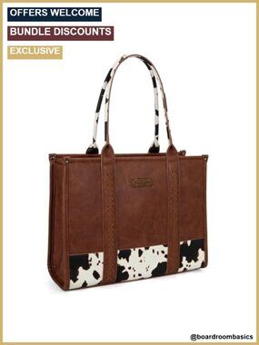 Large Western Cow Print Top Handle Tote Satchel Faux Leather Handbag